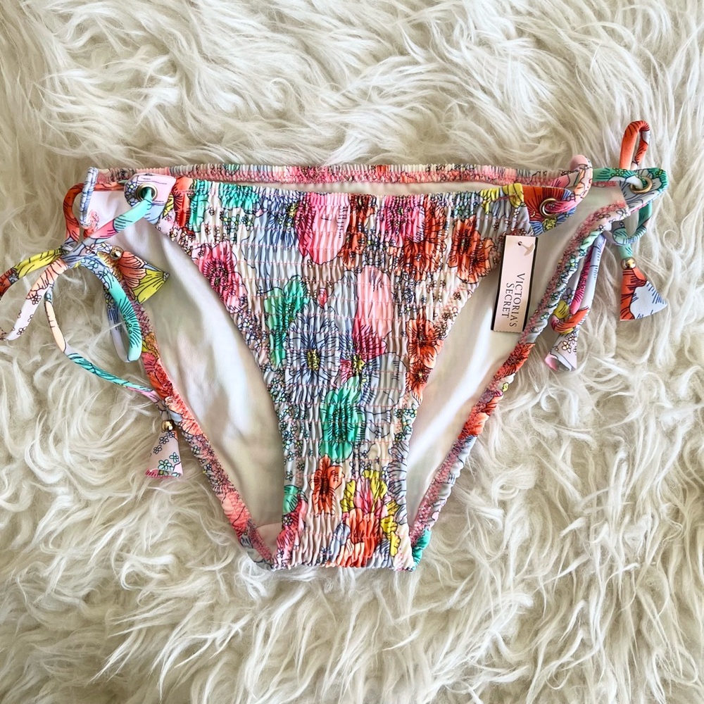 Victoria’s Secret Smocked Side-Tie Bikini Bottom - Retro Floral Print